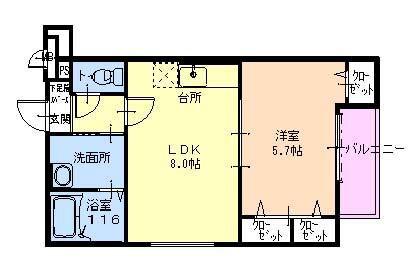 フジパレス深江橋III番館(1LDK/2階)の間取り写真