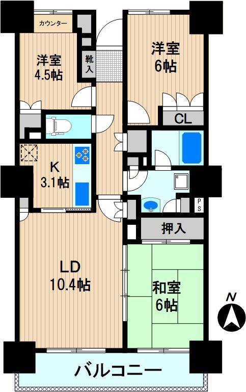 ヴィルクレール川崎タワー(3LDK/6階)の間取り写真