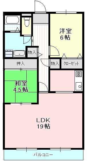 スカイヒルズ新道出(2LDK/1階)の間取り写真