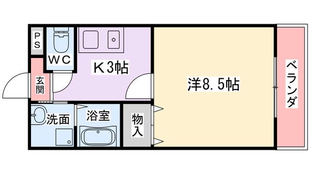 レッドランド相生(1K/2階)の間取り写真