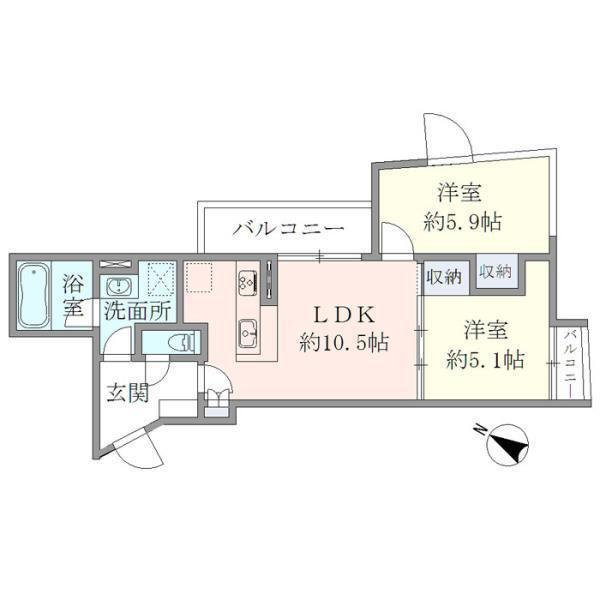 HTピア赤坂(2LDK/5階)の間取り写真