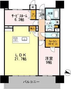 ロイヤルパークスERささしま イースト(1LDK/9階)の間取り写真