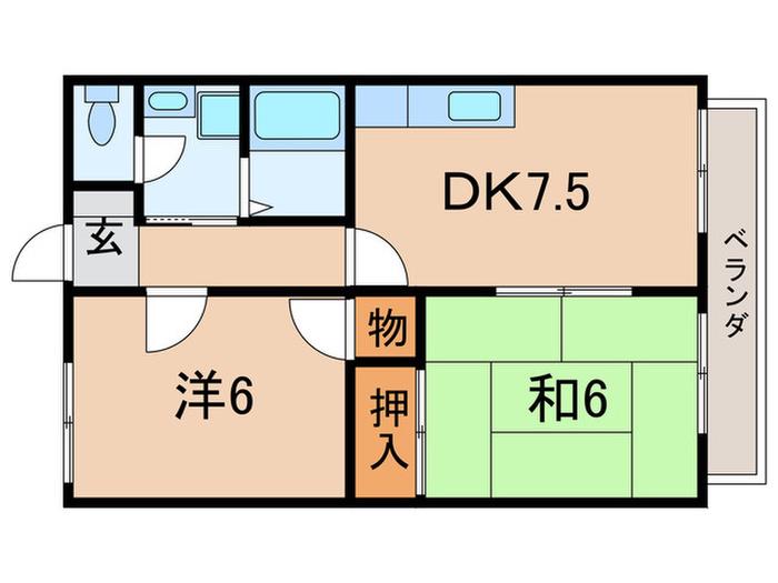 ハミング門戸(2DK/2階)の間取り写真