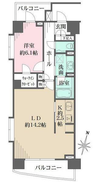グルックハイム紀尾井町(1LDK/4階)の間取り写真