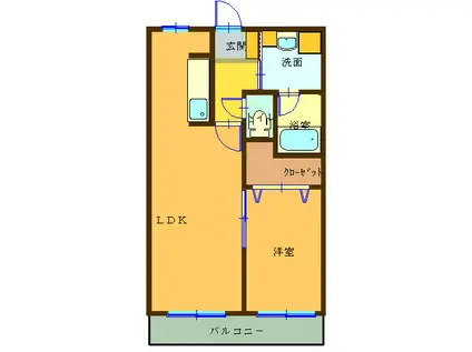 パルナス新屋敷21(1LDK/3階)の間取り写真