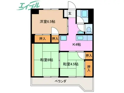 エイワハイツ(3K/3階)の間取り写真