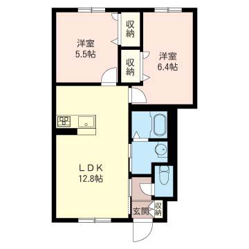 フォレスト三室(2LDK/1階)の間取り写真