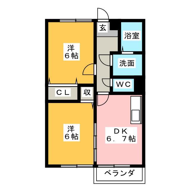 メゾン浜郷A(2DK/1階)の間取り写真
