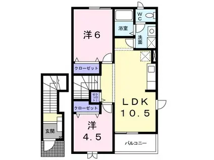 プリムヴェール(2LDK/2階)の間取り写真