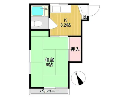 ポニー海神(1K/1階)の間取り写真