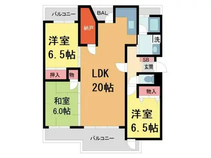 ベルコート夙川 2号棟(3SLDK/1階)の間取り写真