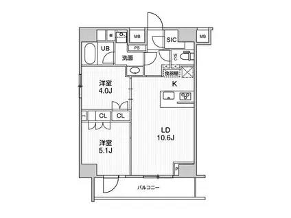 シーズンフラッツ根岸(2LDK/12階)の間取り写真