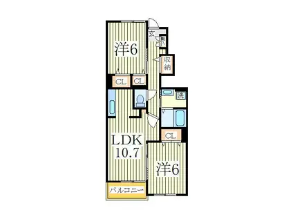 ローズマリーA(2LDK/1階)の間取り写真