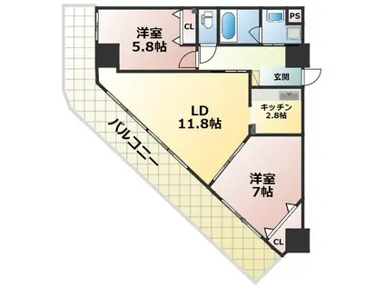 カゼマチテラス(2LDK/2階)の間取り写真