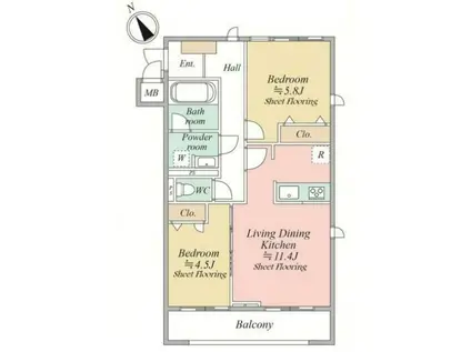 MOCXION KAWA(2LDK/3階)の間取り写真