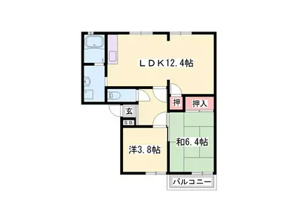 タウニィ高岡 B棟(2LDK/1階)の間取り写真