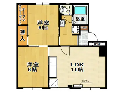 シャンポールド並木 B棟(2LDK/1階)の間取り写真