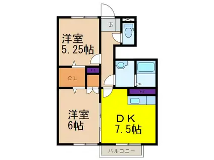 Nフラット F棟(2DK/1階)の間取り写真