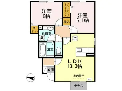 しんでれら・円山 B棟(2LDK/1階)の間取り写真