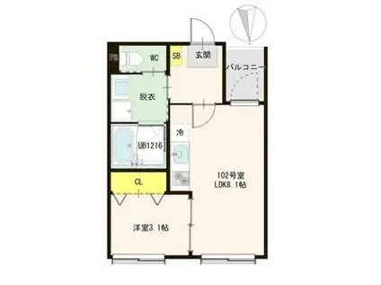 ARUCA RAUM(1LDK/1階)の間取り写真