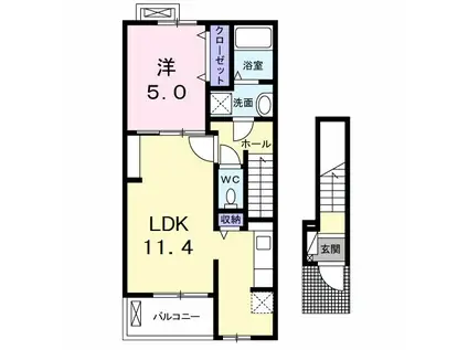 グランディール沖洲B(1LDK/2階)の間取り写真