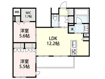 鎌倉市台メゾン北棟(2LDK/3階)の間取り写真