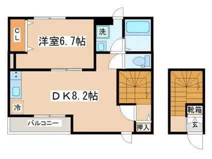 ベルリード塩屋北(1LDK/2階)の間取り写真