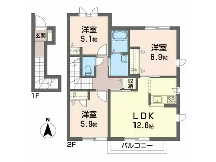 ミオポラーレA(3LDK/2階)の間取り写真