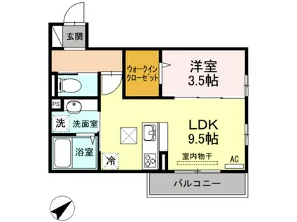 あすかレジデンス大竹(1LDK/1階)の間取り写真
