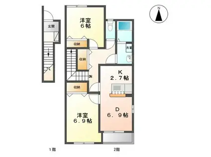閑静住環境が魅力(2DK/2階)の間取り写真