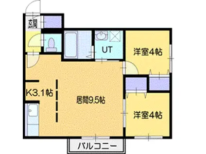 ボアソルテ南郷(2LDK/3階)の間取り写真