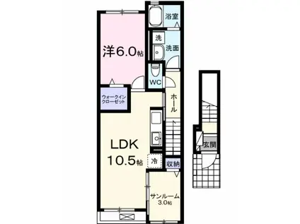 ウエスト志久(1LDK/2階)の間取り写真