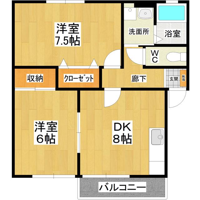 ハミングヒルズI(2DK/1階)の間取り写真
