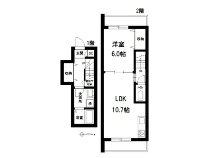 ウィステリア イースト(1LDK/2階)の間取り写真