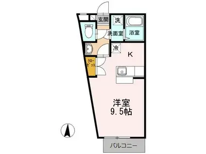 グリーンヒル(ワンルーム/2階)の間取り写真