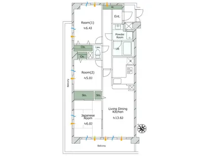 ライオンズヒルズ日吉(3LDK/1階)の間取り写真
