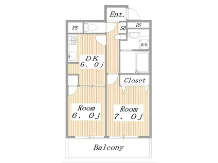 シエロ横浜(2DK/6階)の間取り写真