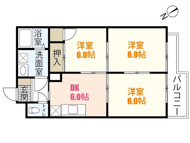 岩田マンション2号棟(3DK/1階)の間取り写真
