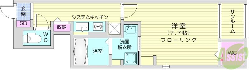 スクエアIS Ⅴ(1K/1階)の間取り写真