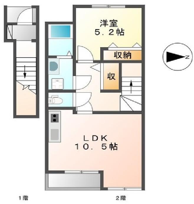フォレスト鹿妻III(1LDK/2階)の間取り写真