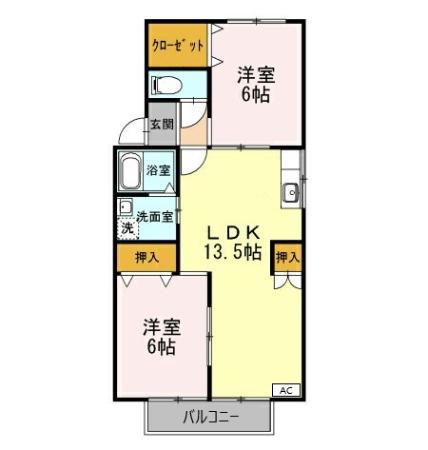 メゾンノアB(2LDK/2階)の間取り写真