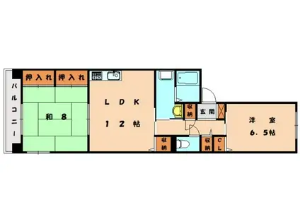サンライズ和白(2LDK/3階)の間取り写真