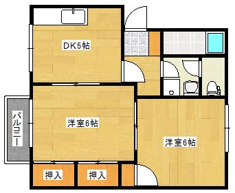 ディアスみくまりB棟(2DK/1階)の間取り写真