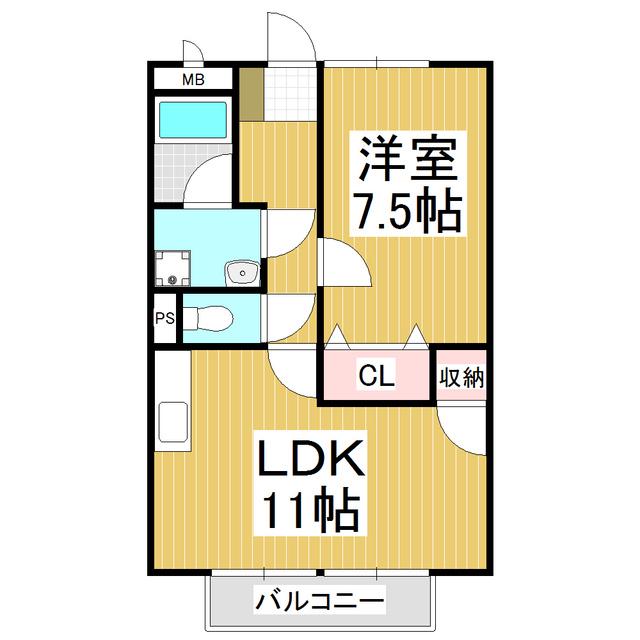SURPLUS ONEハタダ(1LDK/1階)の間取り写真