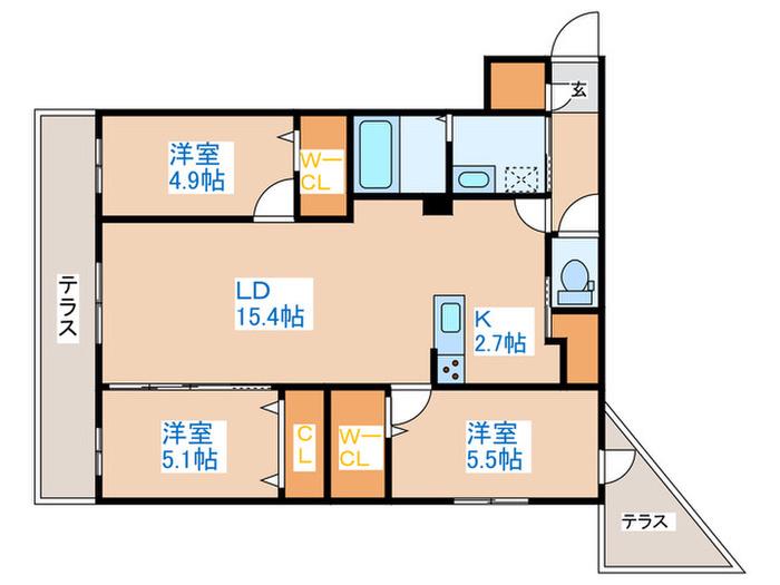 SーRESIDENCE二十四軒AVELIS(3LDK/1階)の間取り写真