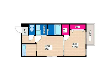 チェリーブロッサムV番館(1LDK/3階)の間取り写真