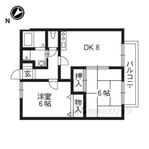 ラビルヌーヴ桂(2LDK/2階)の間取り写真