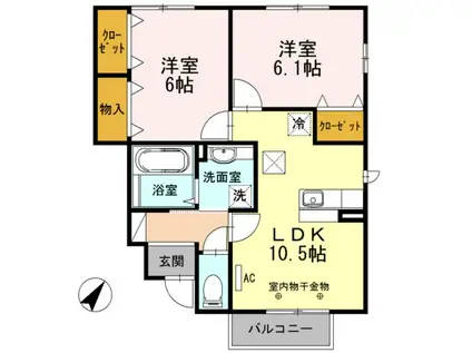 アーバンコア長者(2LDK/1階)の間取り写真