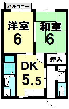 エーリ井山 B棟(2DK/1階)の間取り写真