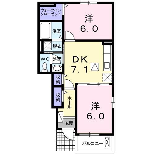 フロイデ KANAGEN I(2DK/1階)の間取り写真